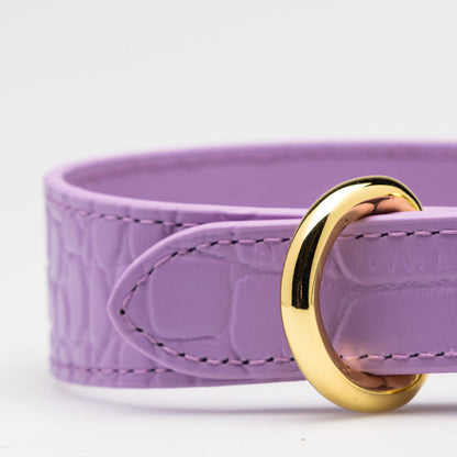 Violett Croco Hundhalsband, läder